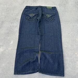 Baggy Black Y2k Embroidered Grunge Skater Wide Leg Loose Denim 38x29